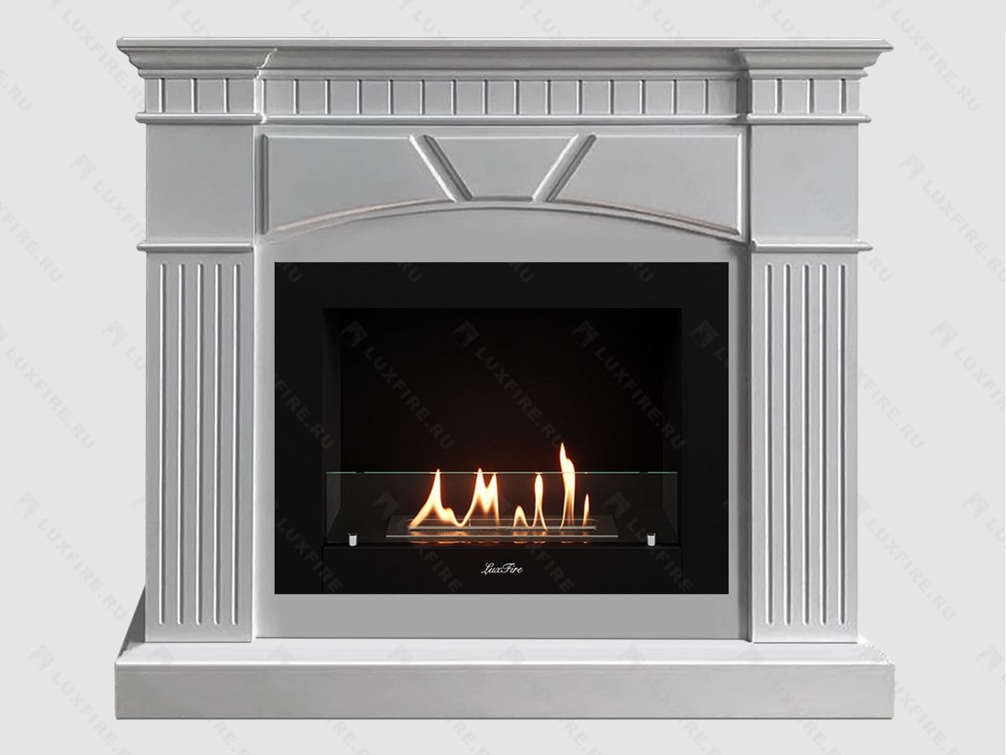 Каминный портал МДФ "Шервуд 1100" с биокамином Lux Fire "Фаер Бокс 2-25.5" (белый) по цене 75 700 руб.