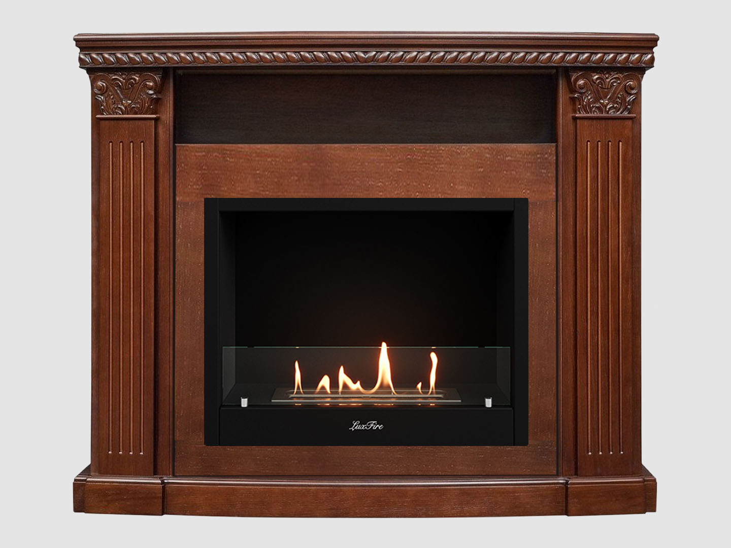Каминный портал МДФ "Людовик 1300" с биокамином Lux Fire "Фаер Бокс 1 - 33" (темный орех) по цене 79 700 руб.