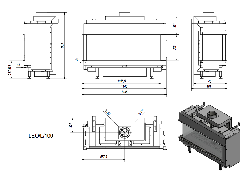 Газовая топка Kratki LEO/L/100/LPG (балонный газ)